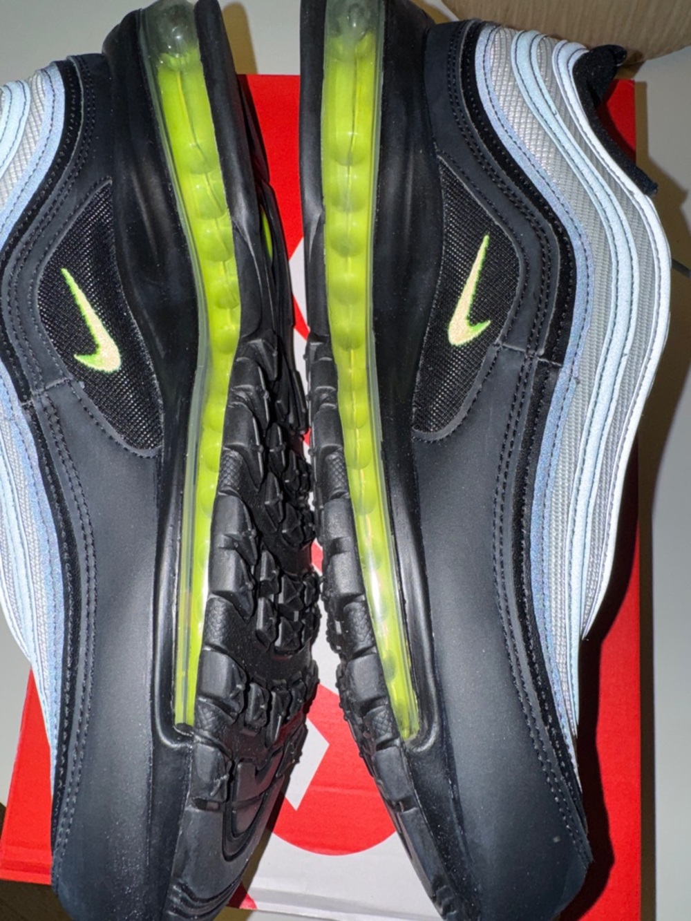 Nike Air Max 97- Gray & Neon Green Reflective Running Sneakers Size 11.5 - Picture 6 of 6